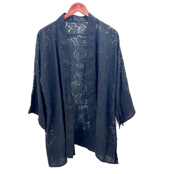 Custom Made Black Burnout Floral Linen 3/4 Sleeve Flowy Jacket - Picture 1 of 7
